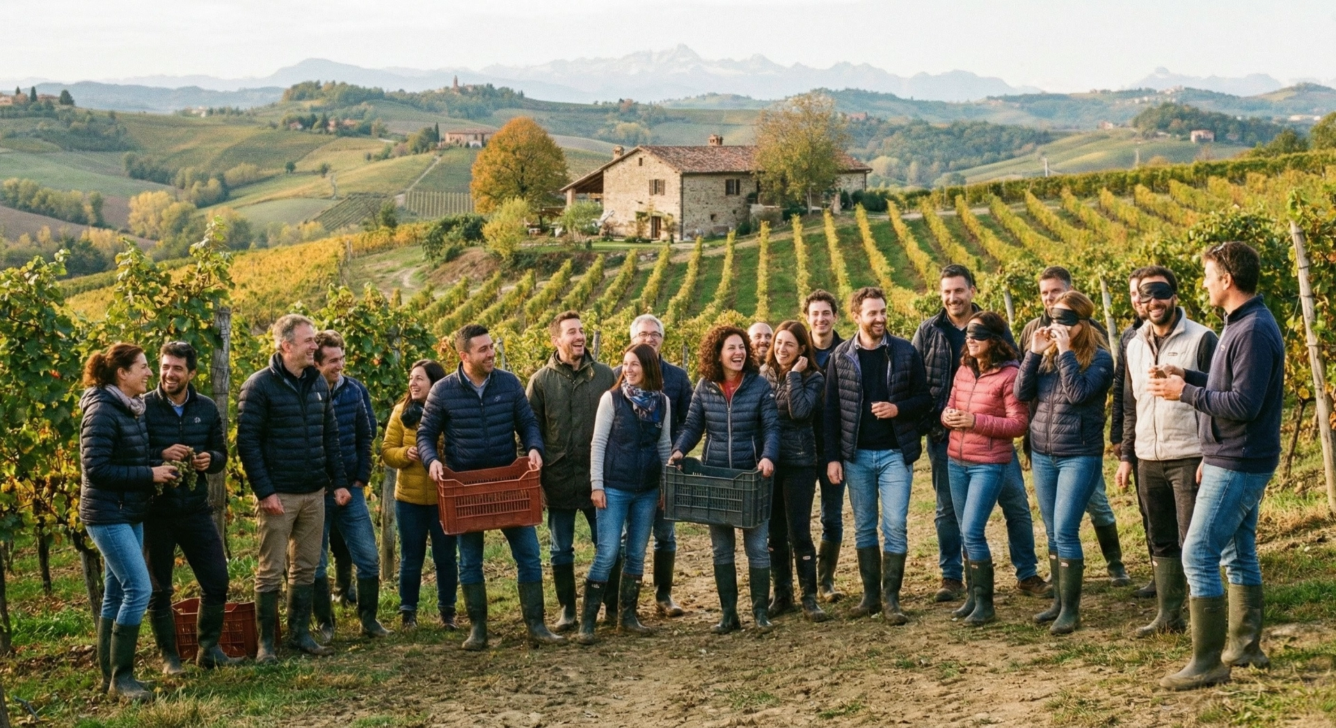 Gruppo durante un'attività tra i vigneti dell'Alta Langa